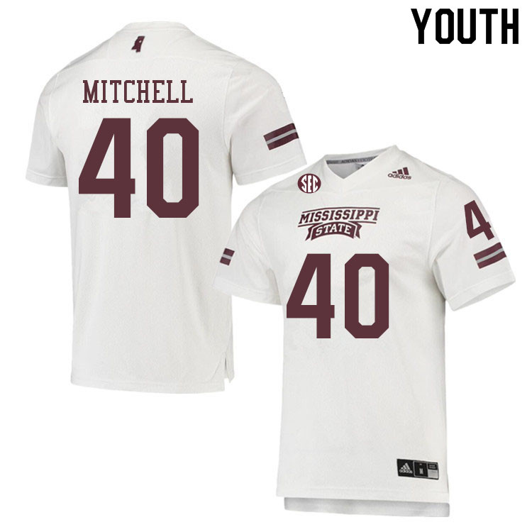 Youth #40 Nic Mitchell Mississippi State Bulldogs College Football Jerseys Sale-White